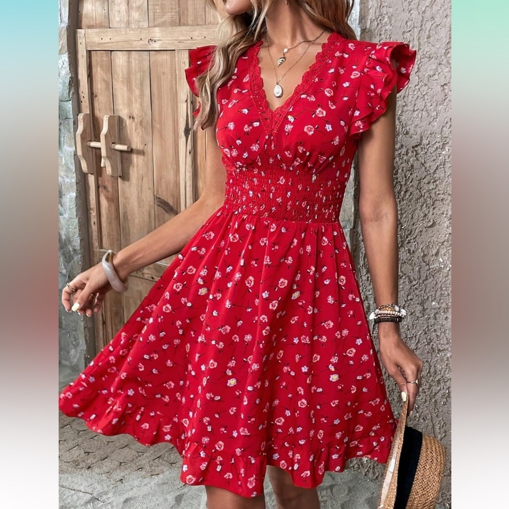 NWOT Red Ruffled Mini Sundress - Picture 3 of 14